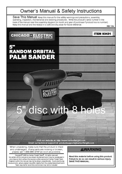 File:Chicago Electric 5 inch random orbital disc palm sander.pdf