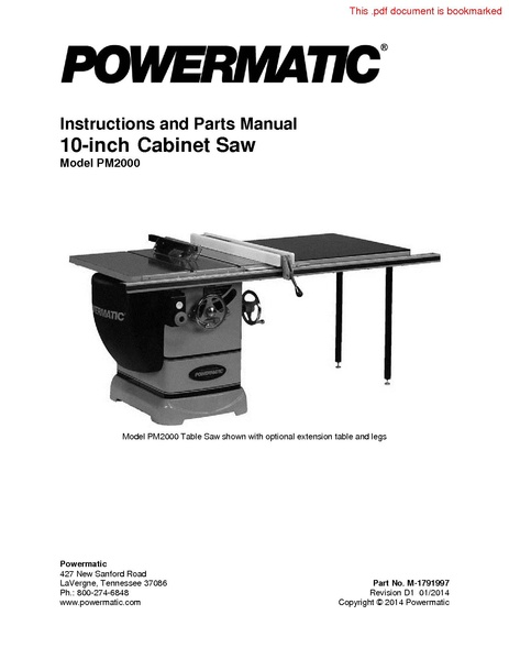 File:Powermatic 10 inch Table Saw PM2000.pdf