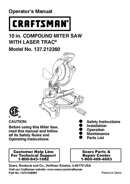File:Craftsman 10 in. COMPOUND MITER SAW.pdf - makerspace.tulane.edu