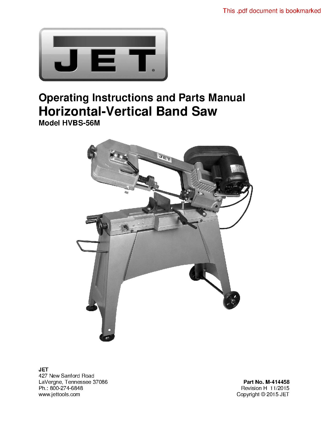 Jet Horizontal band saw model 414458 manual.pdf