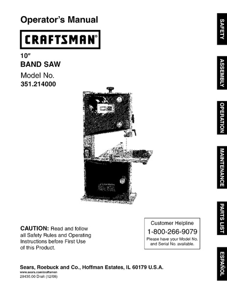 File:Craftsman 351-214000 10 inch band saw.pdf - makerspace.tulane.edu