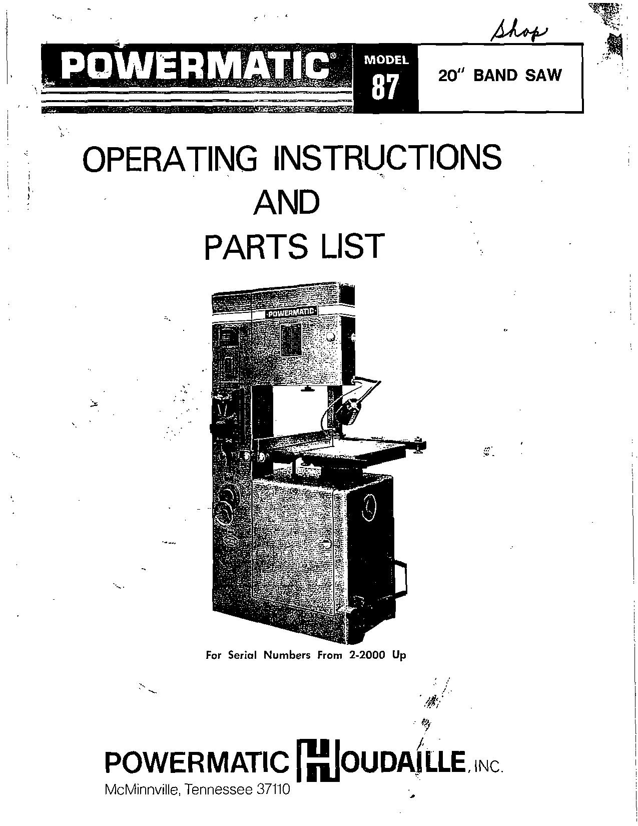 Powermatic 87 bandsaw manual.pdf