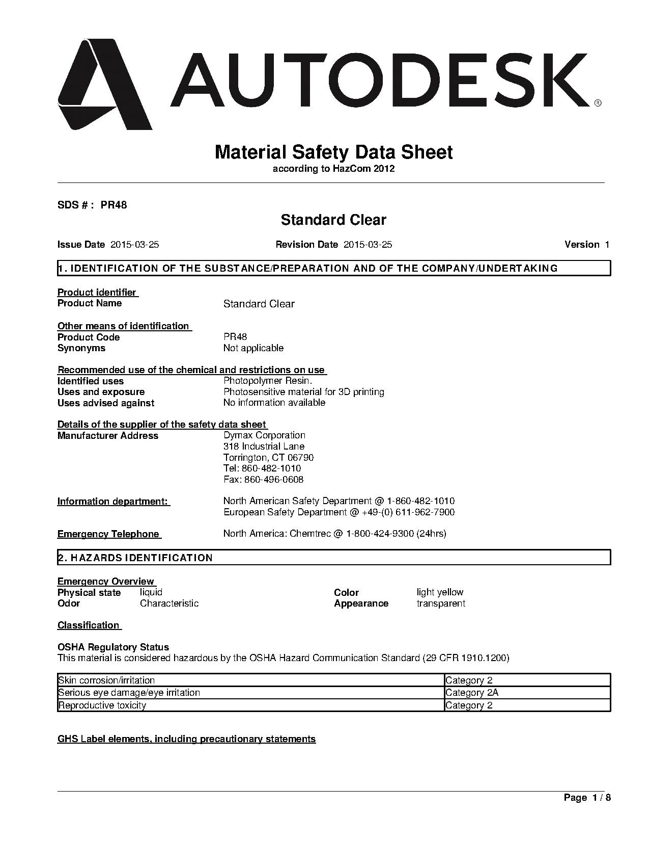 PR48 Standard Clear Photopolymer resin MSDS.pdf